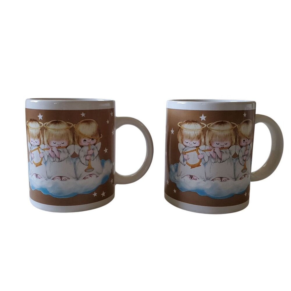 VTG Hallmark Christmas Set Of 2 Musical Angel Trio Coffee‎ Mugs